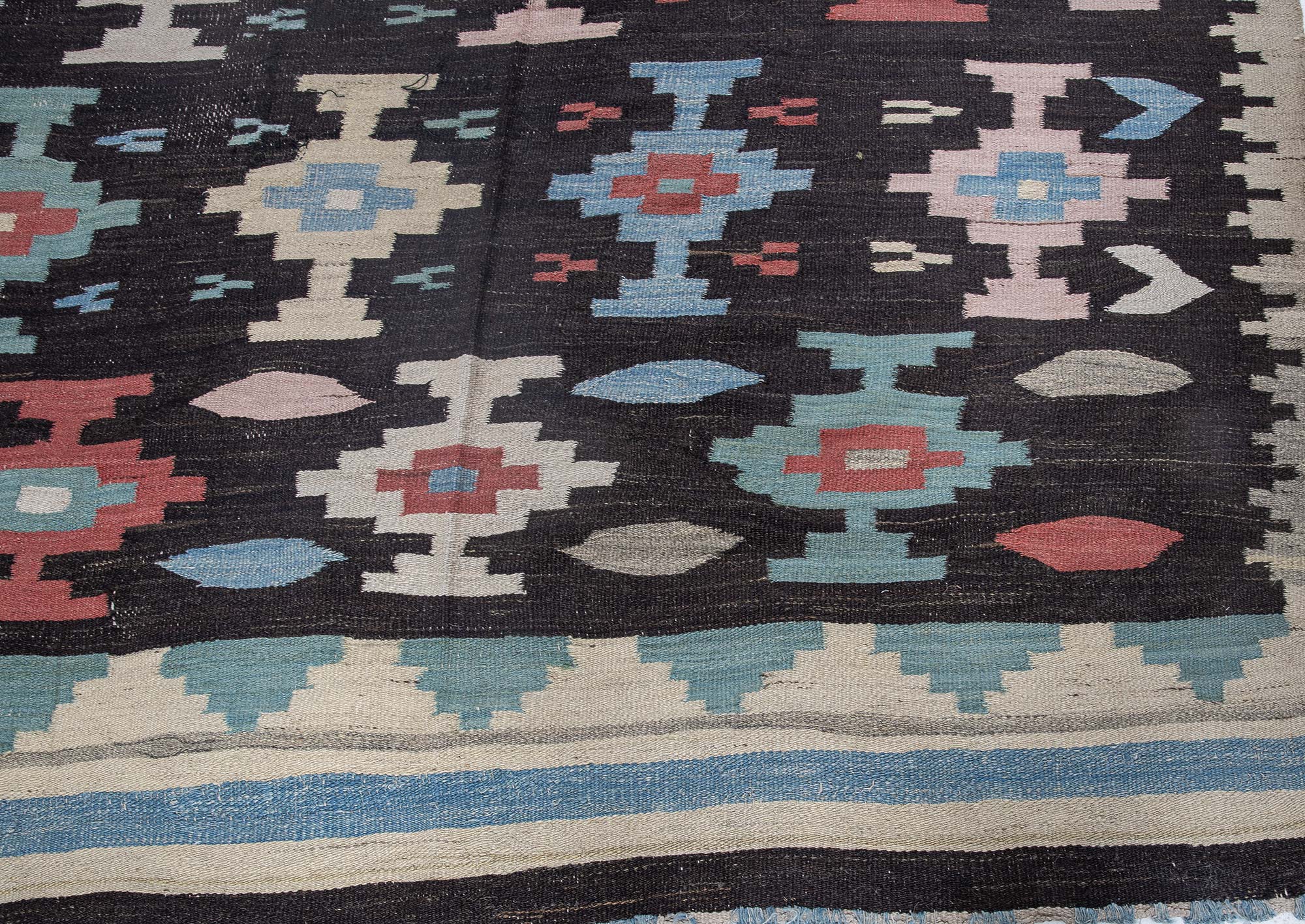 Vintage Geometric Charcoal Flatweave Wool Kilim Rug BB9239 Vintage Geometric Charcoal Flatweave Wool Kilim Rug BB9239