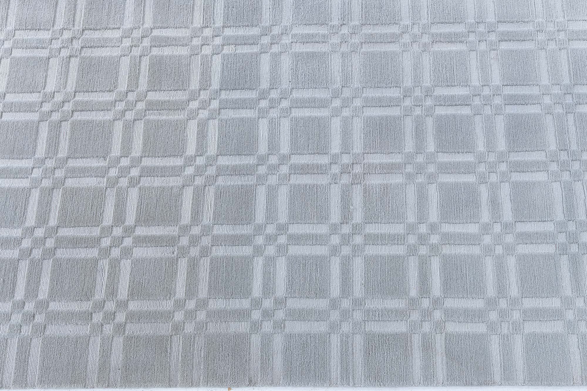 Modern Hand-Knotted Windowpane Light Gray Wool Oversized Rug “Shoji” N13069 Modern Hand-Knotted Windowpane Light Gray Wool Oversized Rug “Shoji” N13069