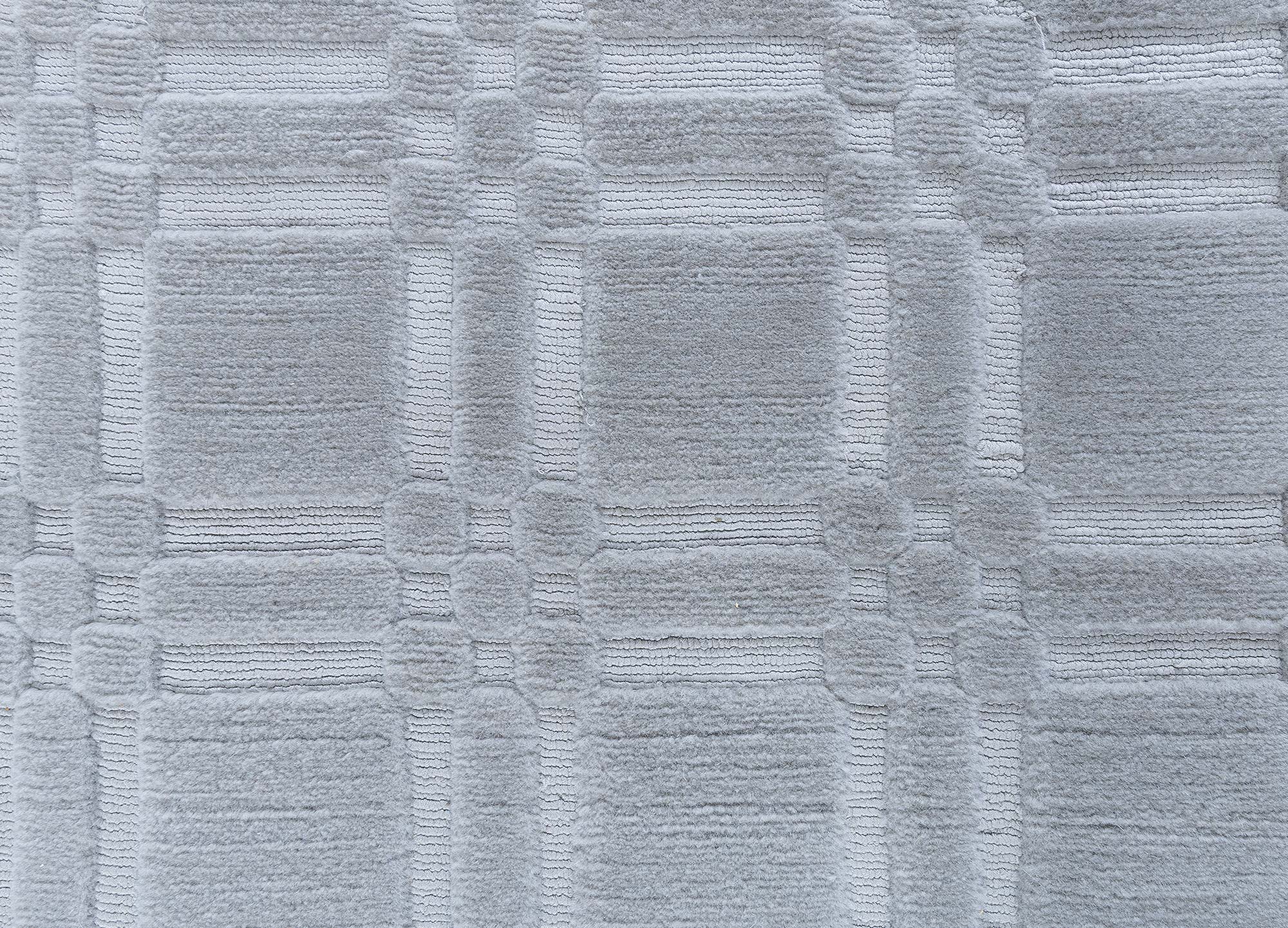 Modern Hand-Knotted Windowpane Light Gray Wool Oversized Rug “Shoji” N13069 Modern Hand-Knotted Windowpane Light Gray Wool Oversized Rug “Shoji” N13069