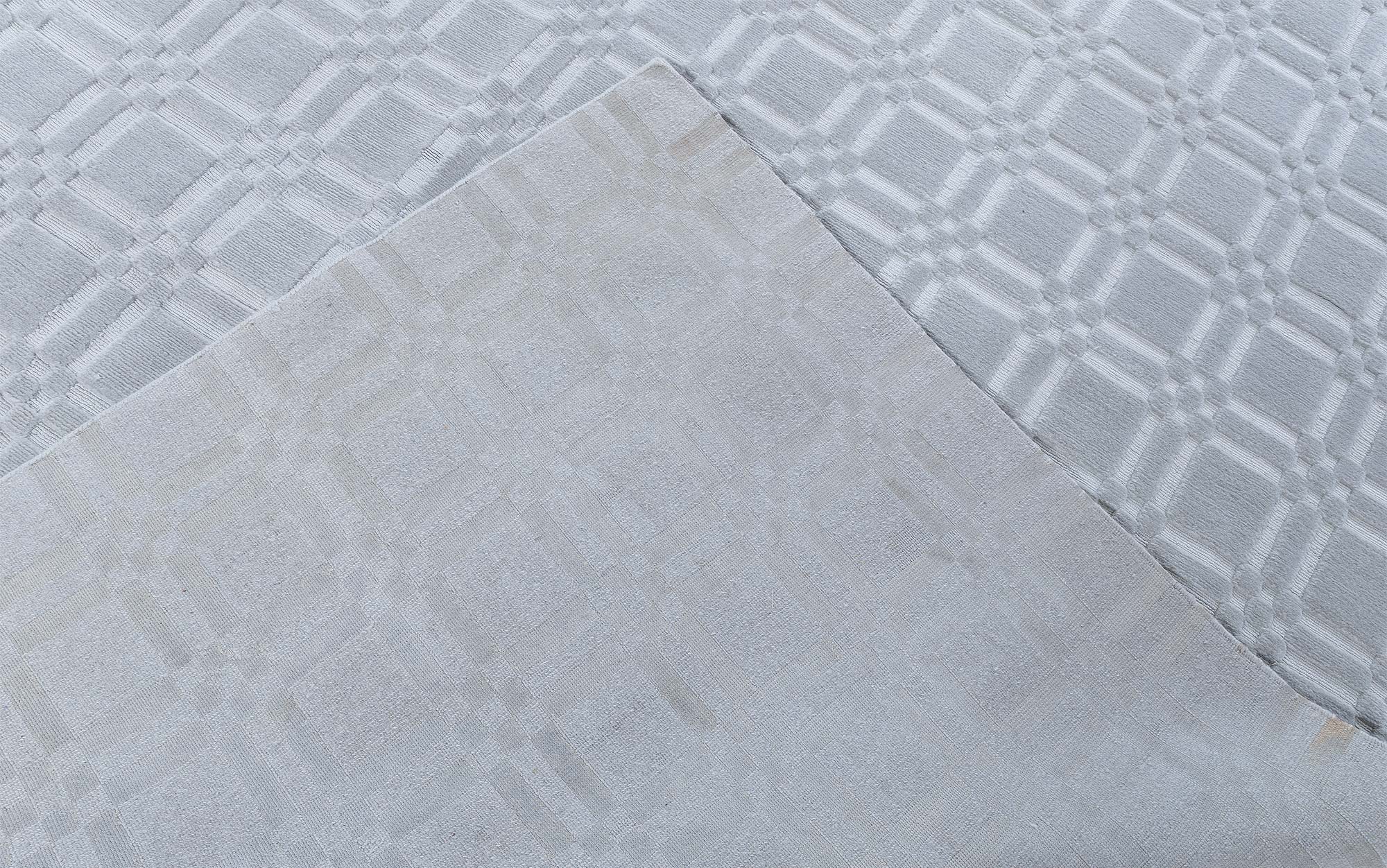 Modern Hand-Knotted Windowpane Light Gray Wool Oversized Rug “Shoji” N13069 Modern Hand-Knotted Windowpane Light Gray Wool Oversized Rug “Shoji” N13069