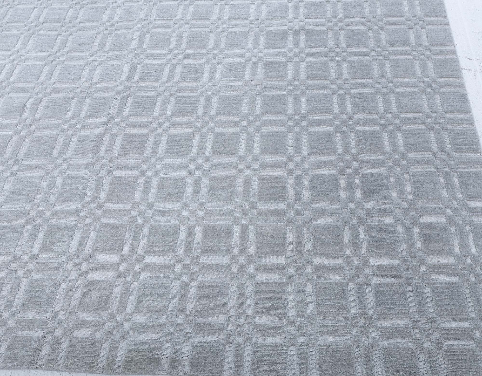Modern Hand-Knotted Windowpane Light Gray Wool Oversized Rug “Shoji” N13069 Modern Hand-Knotted Windowpane Light Gray Wool Oversized Rug “Shoji” N13069