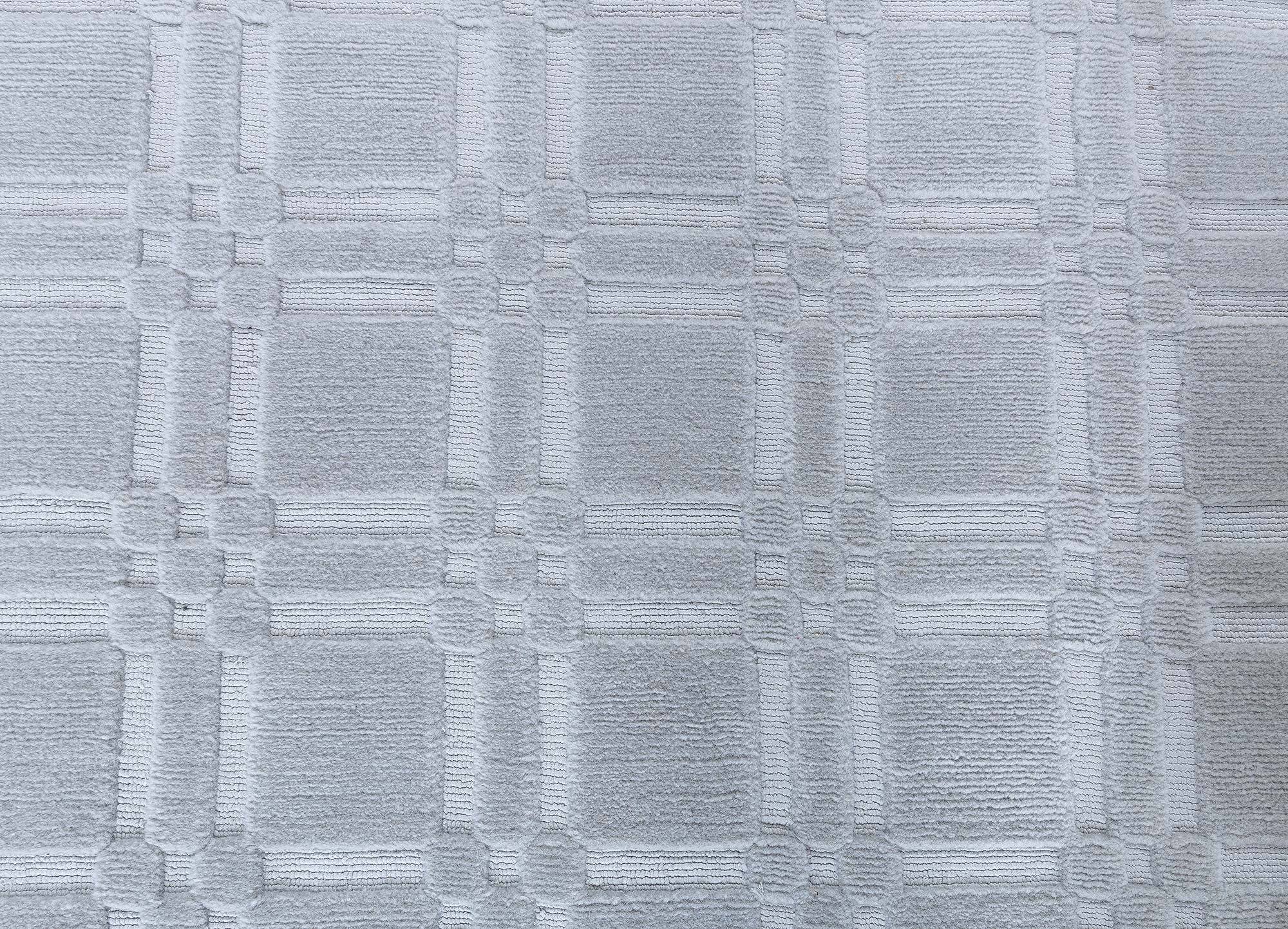 Modern Hand-Knotted Windowpane Light Gray Wool Oversized Rug “Shoji” N13069 Modern Hand-Knotted Windowpane Light Gray Wool Oversized Rug “Shoji” N13069
