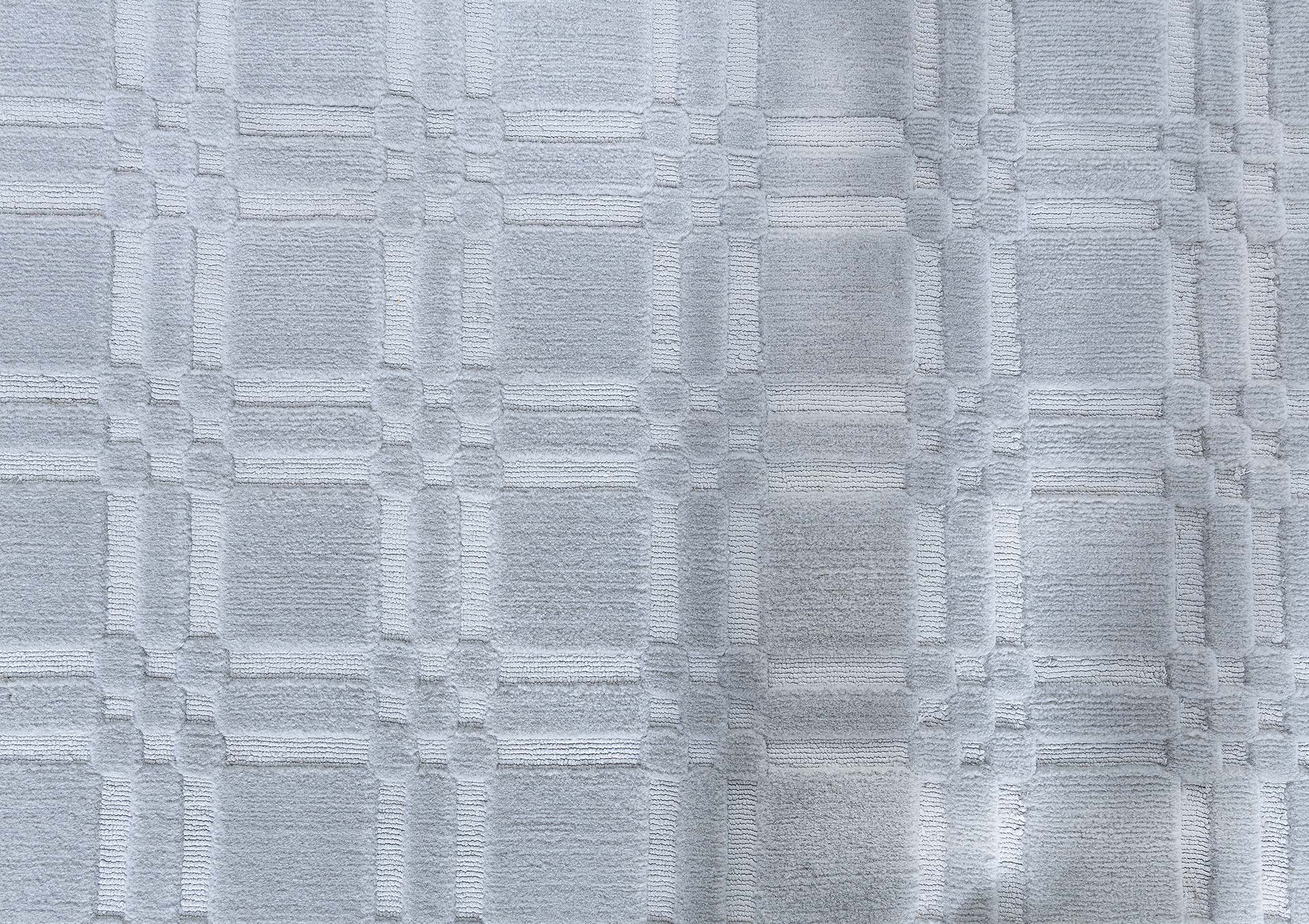 Modern Hand-Knotted Windowpane Light Gray Wool Oversized Rug “Shoji” N13069 Modern Hand-Knotted Windowpane Light Gray Wool Oversized Rug “Shoji” N13069