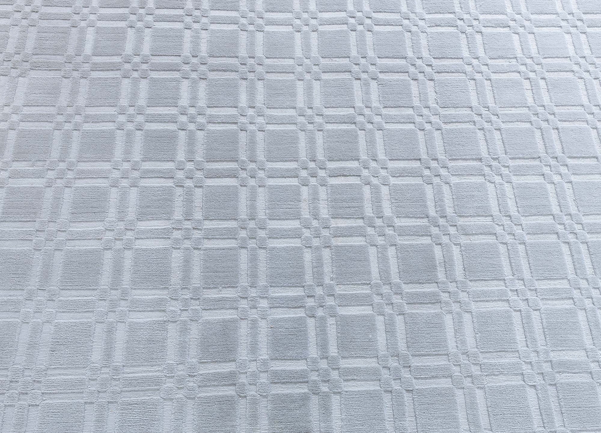 Modern Hand-Knotted Windowpane Light Gray Wool Oversized Rug “Shoji” N13069 Modern Hand-Knotted Windowpane Light Gray Wool Oversized Rug “Shoji” N13069