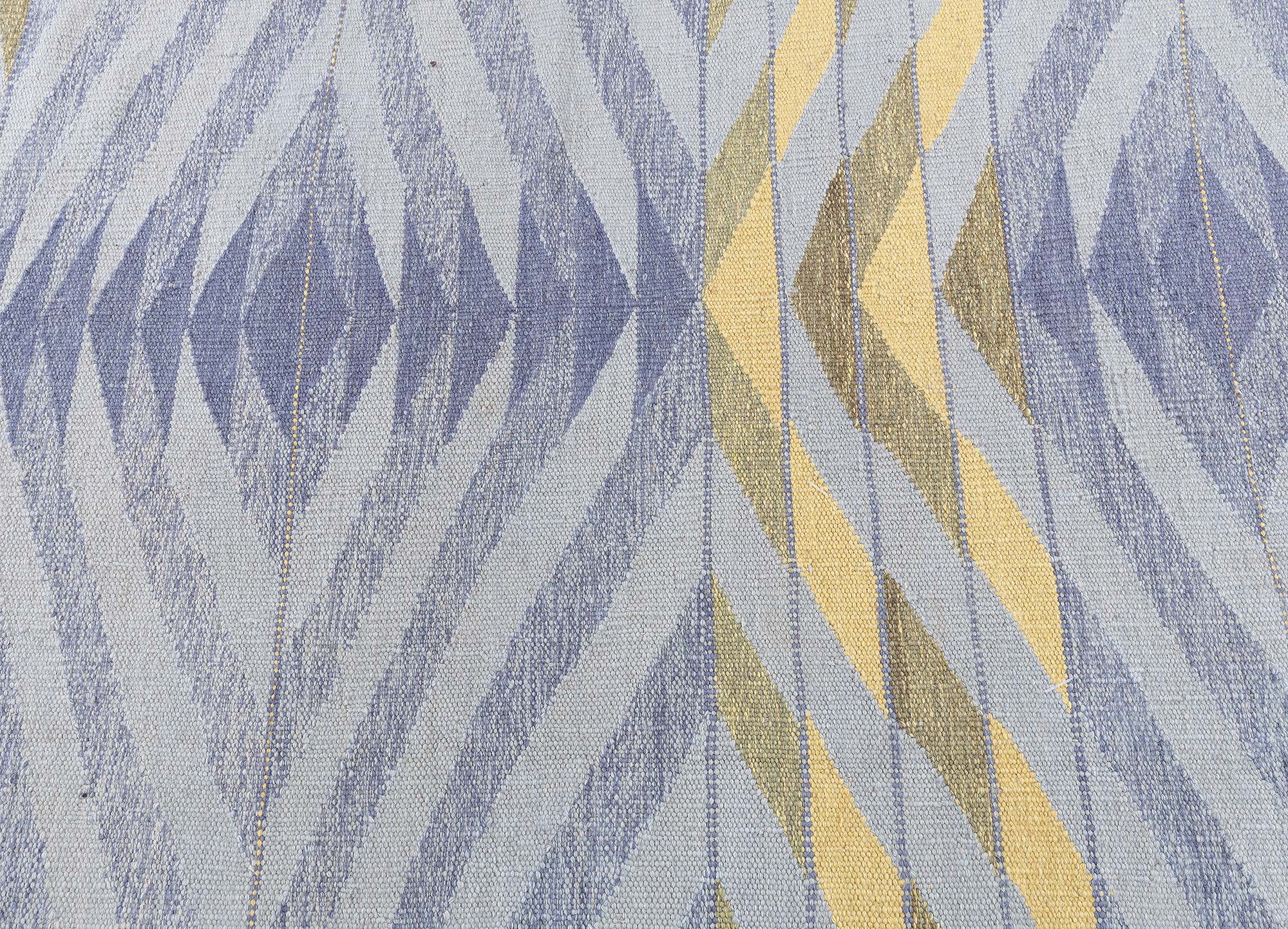 Large Modern Hand-Knotted Lavender Geometric Stripes Rug “Albor” N13070 Large Modern Hand-Knotted Lavender Geometric Stripes Rug “Albor” N13070