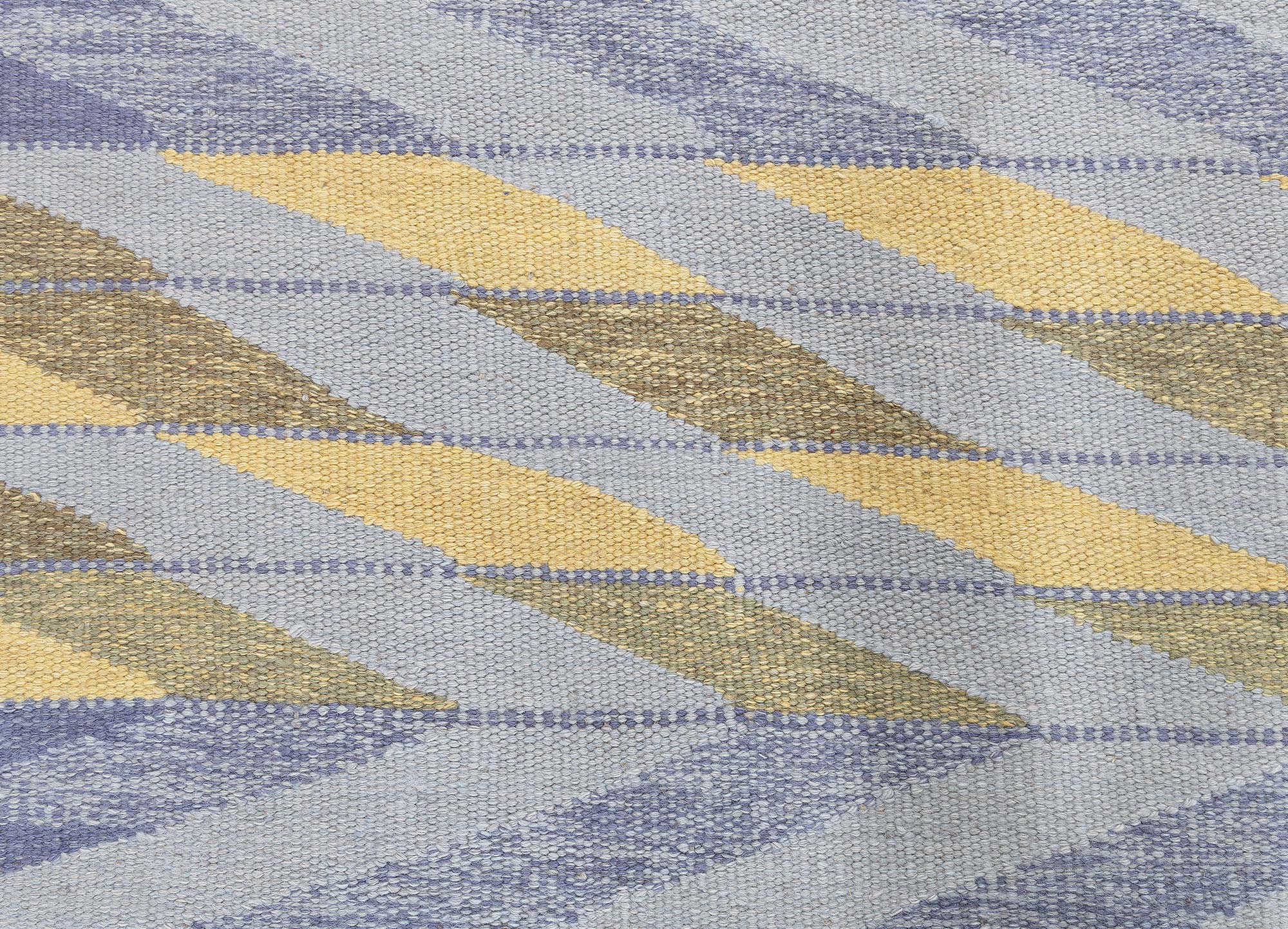 Large Modern Hand-Knotted Lavender Geometric Stripes Rug “Albor” N13070 Large Modern Hand-Knotted Lavender Geometric Stripes Rug “Albor” N13070