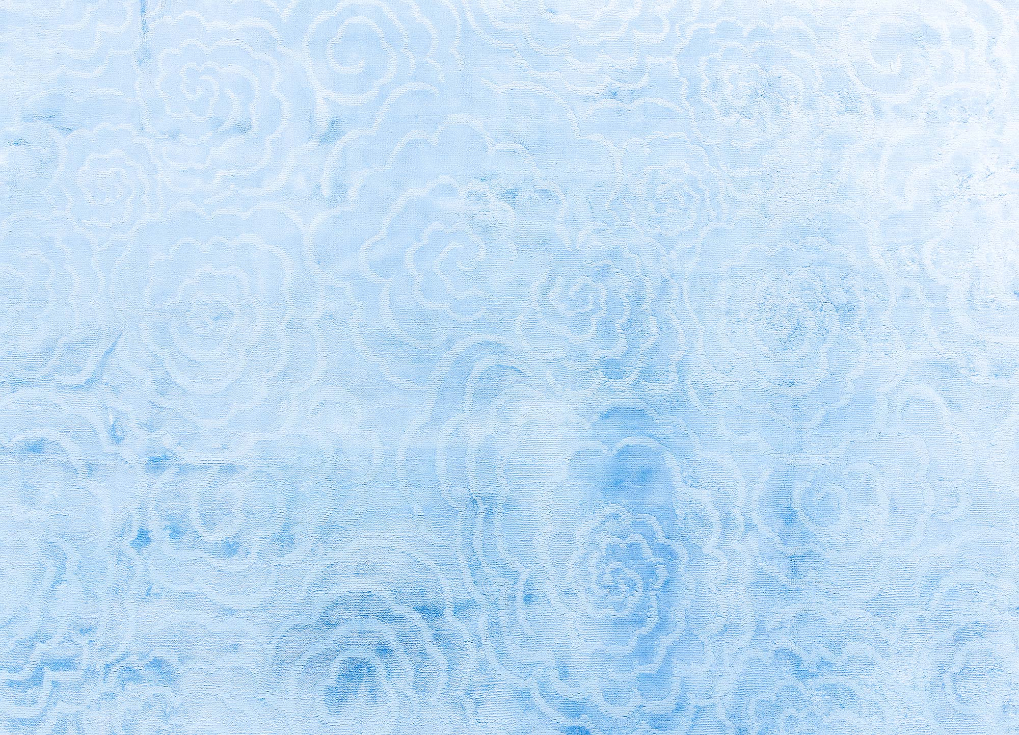 Modern Hand-Knotted Rosette Light Blue Handmade Silk Rug “Kumo” N13072 Modern Hand-Knotted Rosette Light Blue Handmade Silk Rug “Kumo” N13072
