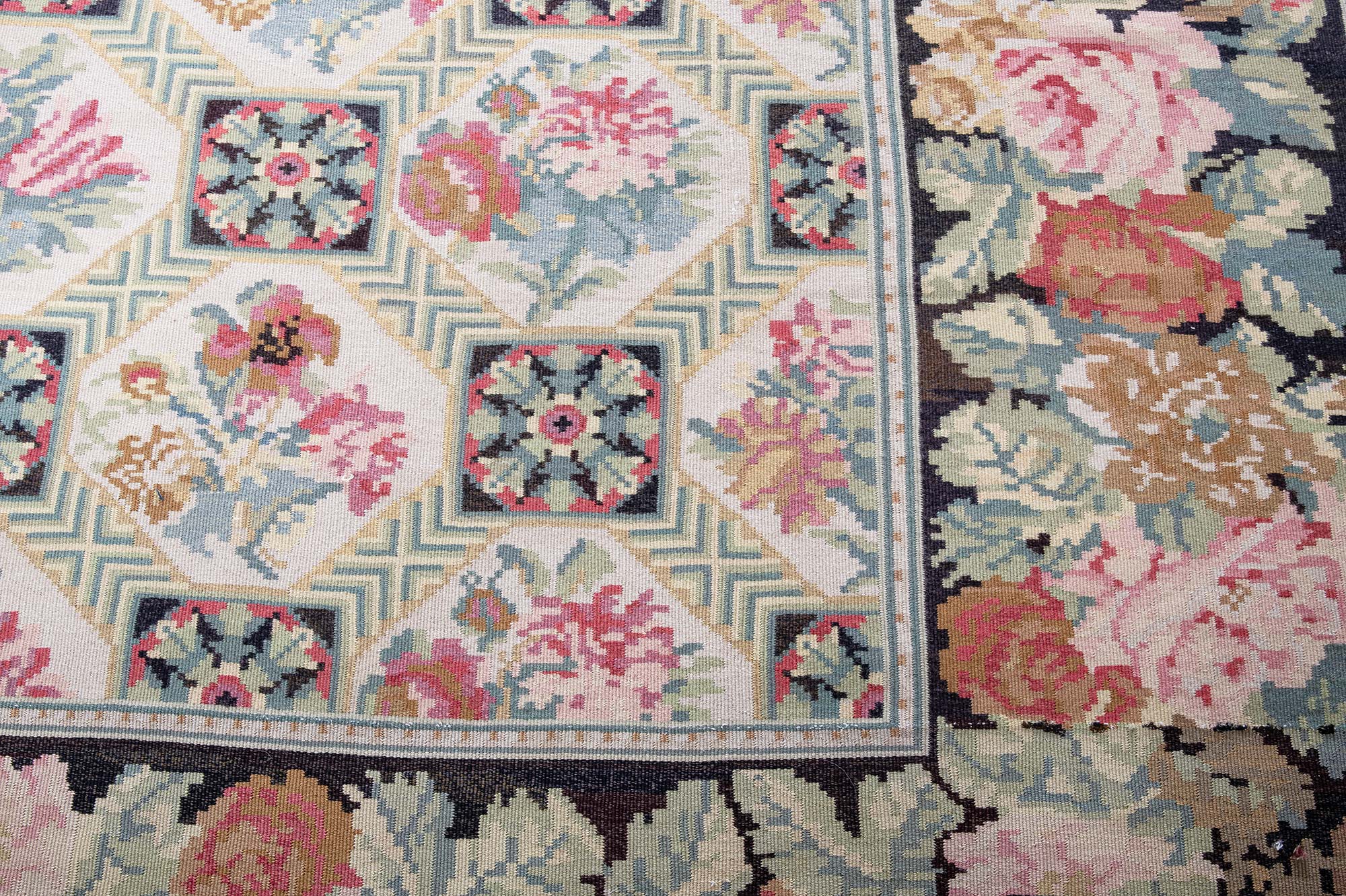 Antique Bessarabian Allover Floral Light Beige Flatweave Wool Rug (Size Adjusted) BB9241 Antique Bessarabian Allover Floral Light Beige Flatweave Wool Rug (Size Adjusted) BB9241