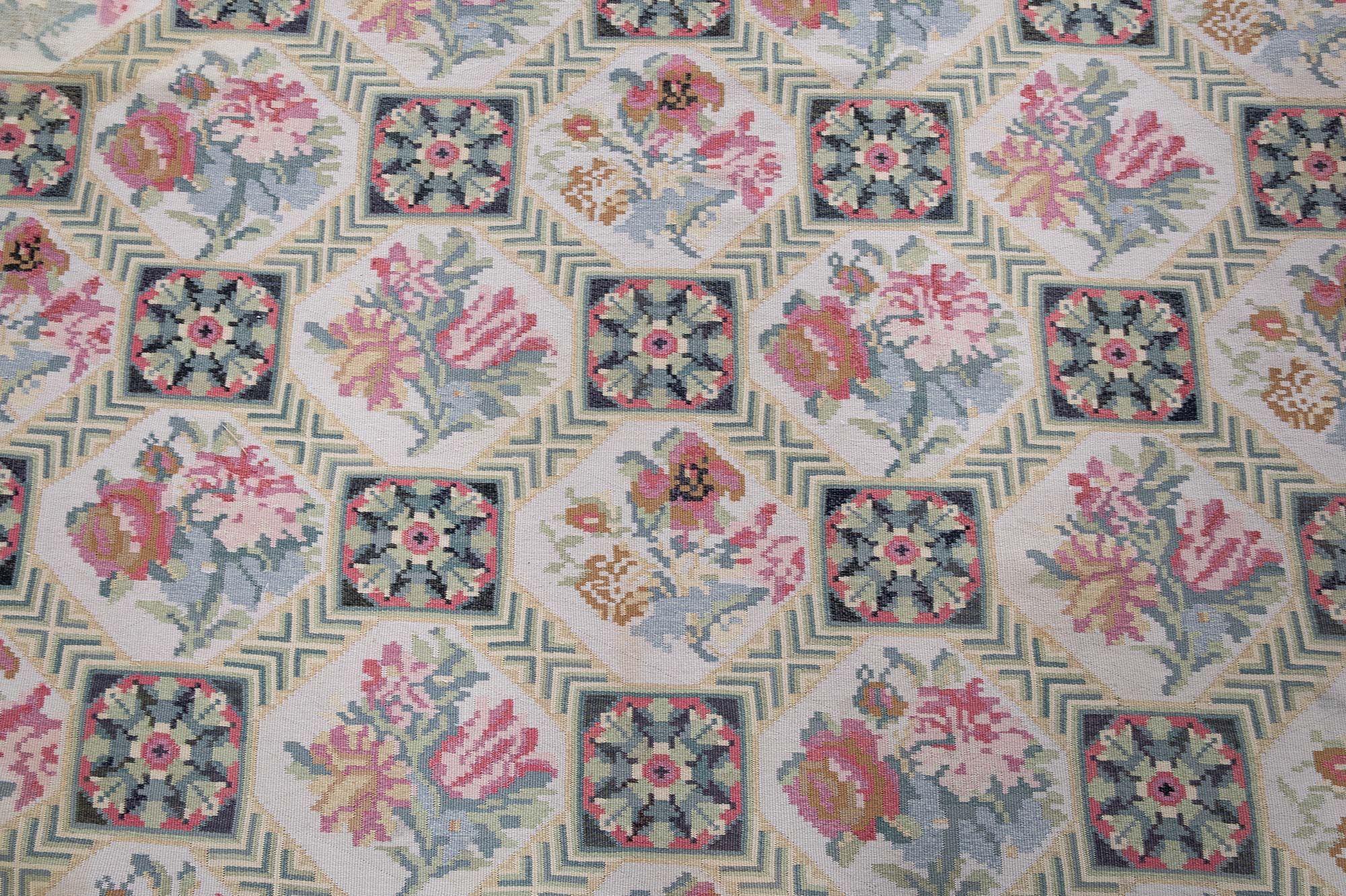 Antique Bessarabian Allover Floral Light Beige Flatweave Wool Rug (Size Adjusted) BB9241 Antique Bessarabian Allover Floral Light Beige Flatweave Wool Rug (Size Adjusted) BB9241