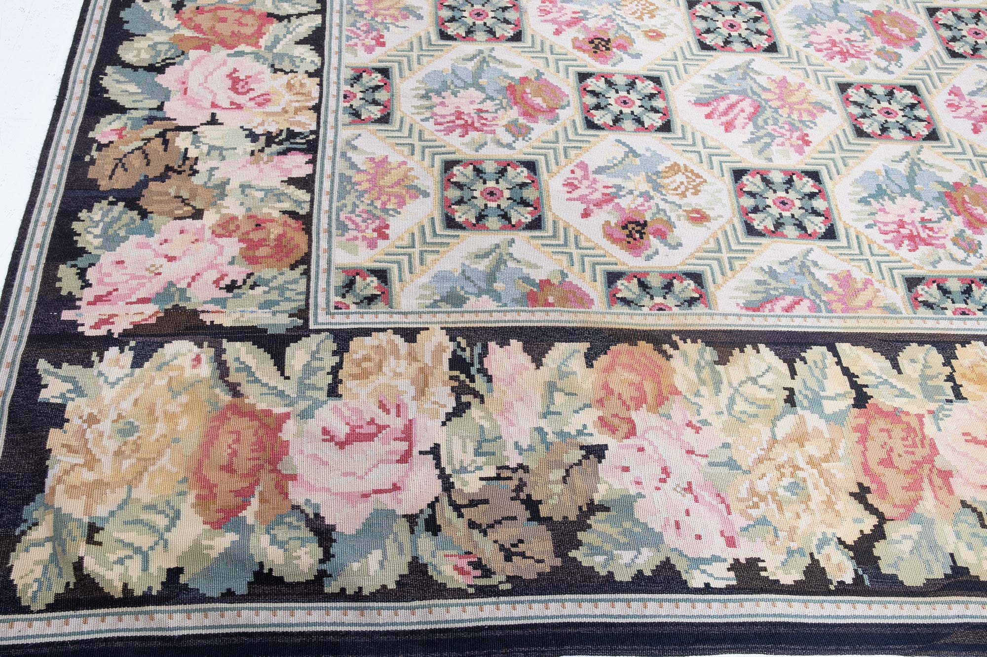 Antique Bessarabian Allover Floral Light Beige Flatweave Wool Rug (Size Adjusted) BB9241 Antique Bessarabian Allover Floral Light Beige Flatweave Wool Rug (Size Adjusted) BB9241