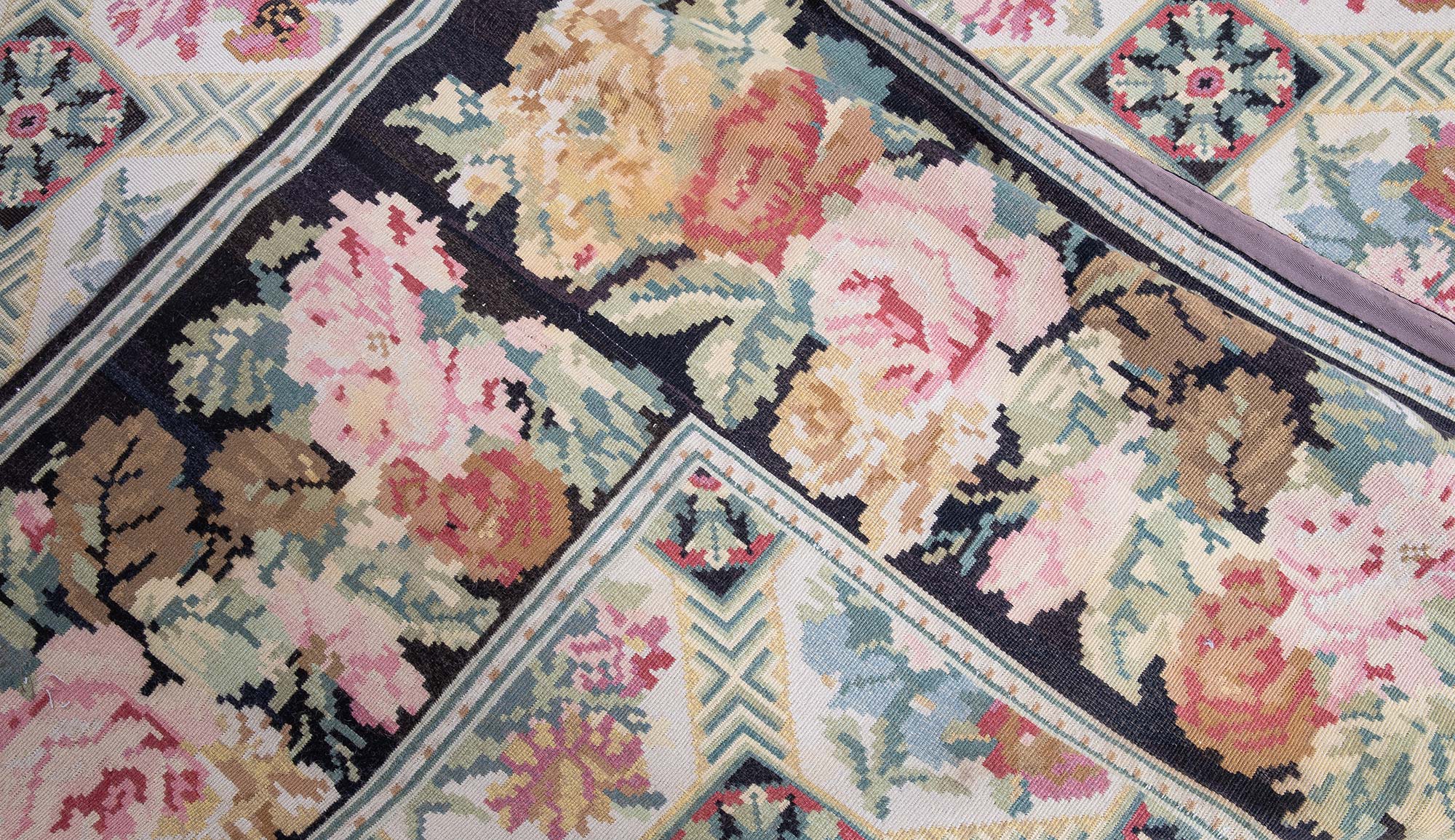 Antique Bessarabian Allover Floral Light Beige Flatweave Wool Rug (Size Adjusted) BB9241 Antique Bessarabian Allover Floral Light Beige Flatweave Wool Rug (Size Adjusted) BB9241