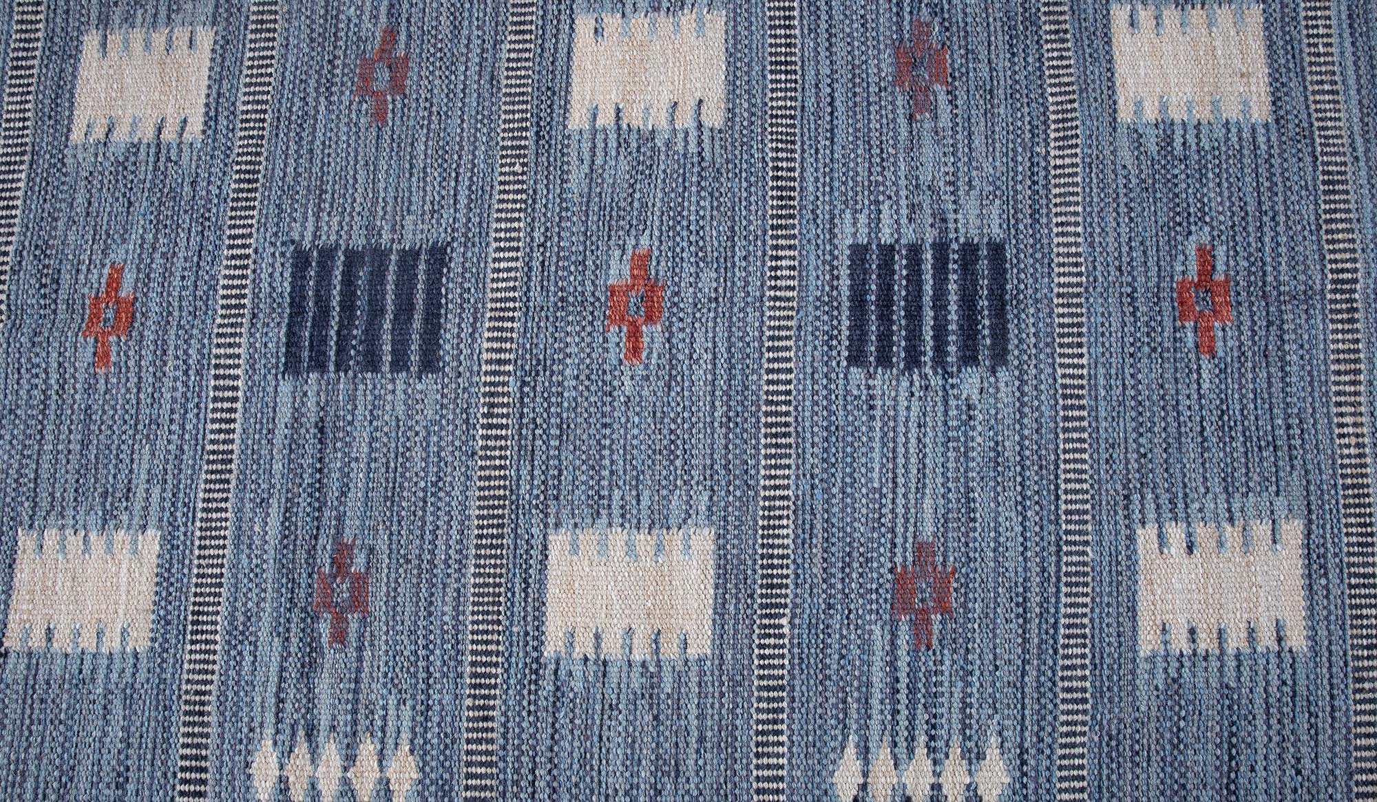 Flatweave Rug With Fjord-Inspired Striations In Dusty Blue, Hand-Knotted “Fjordline” N13076 Flatweave Rug With Fjord-Inspired Striations In Dusty Blue, Hand-Knotted “Fjordline” N13076