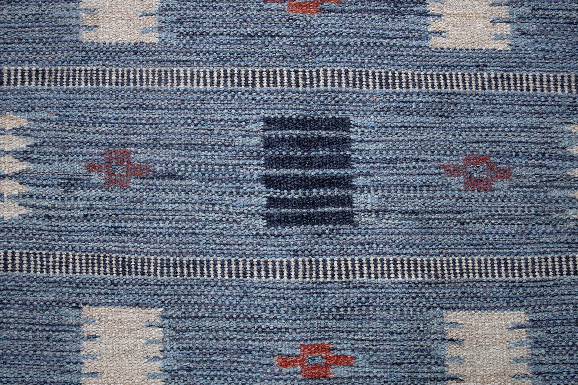 Flatweave Rug With Fjord-Inspired Striations In Dusty Blue, Hand-Knotted “Fjordline” N13076 Flatweave Rug With Fjord-Inspired Striations In Dusty Blue, Hand-Knotted “Fjordline” N13076
