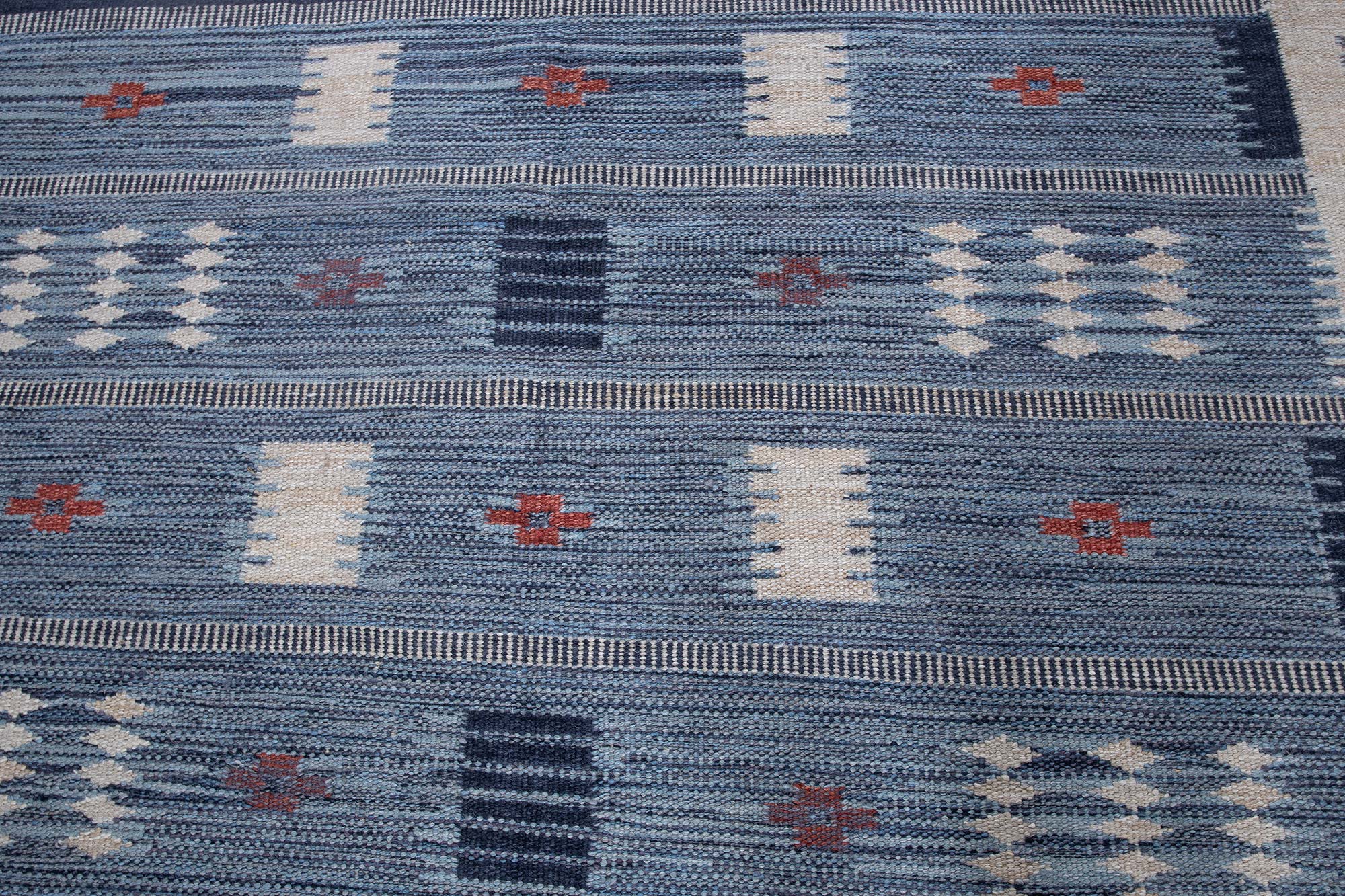 Flatweave Rug With Fjord-Inspired Striations In Dusty Blue, Hand-Knotted “Fjordline” N13076 Flatweave Rug With Fjord-Inspired Striations In Dusty Blue, Hand-Knotted “Fjordline” N13076