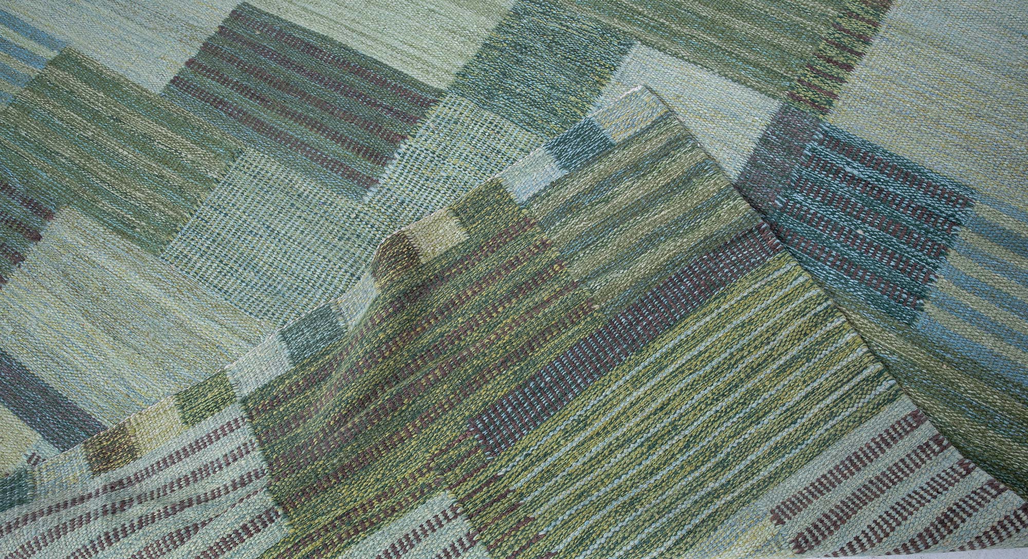 Scandinavian Flatweave Striped Patchwork Sage Wool Rug “Reedscape” N13077 Scandinavian Flatweave Striped Patchwork Sage Wool Rug “Reedscape” N13077