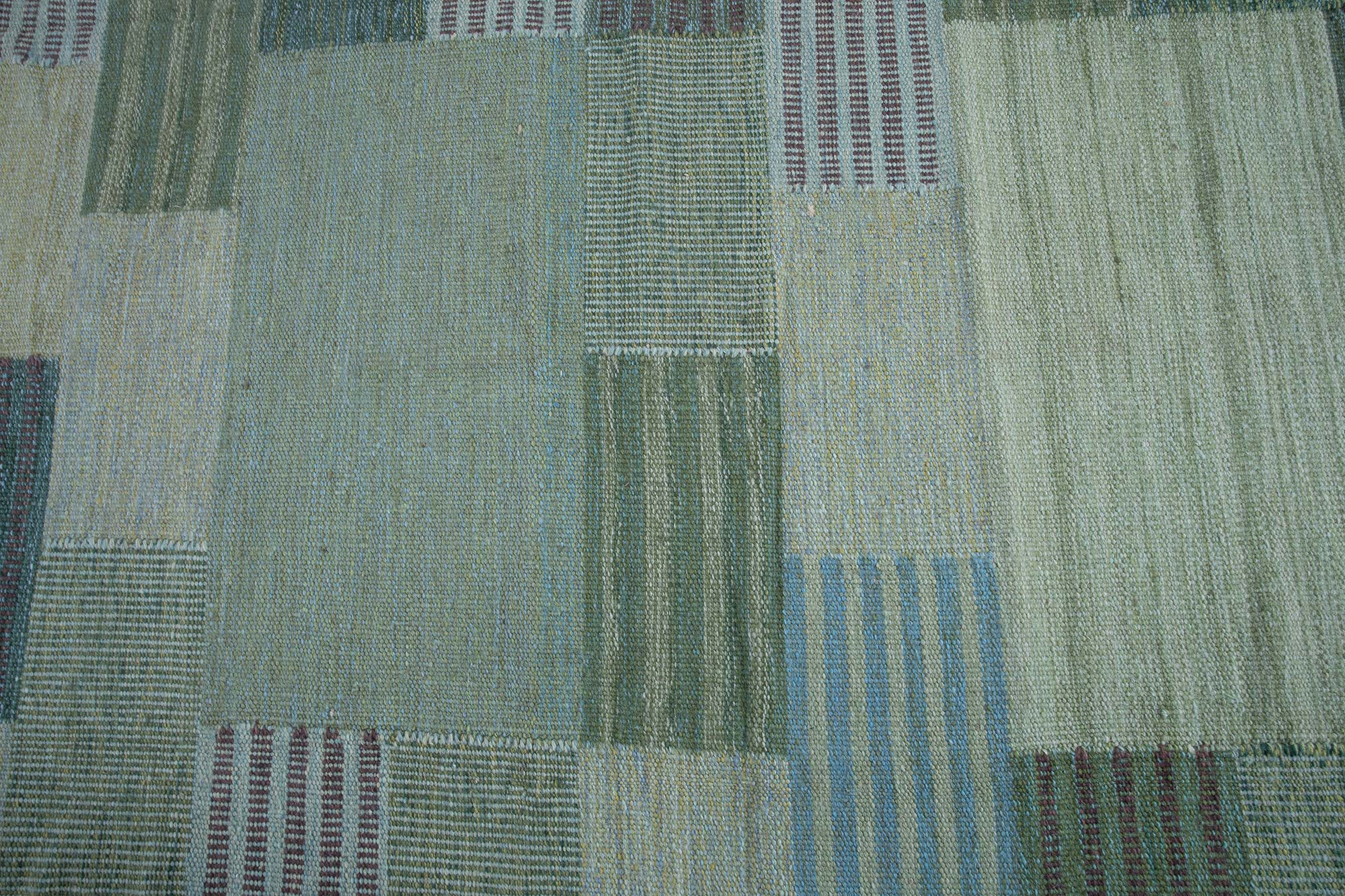 Scandinavian Flatweave Striped Patchwork Sage Wool Rug “Reedscape” N13077 Scandinavian Flatweave Striped Patchwork Sage Wool Rug “Reedscape” N13077