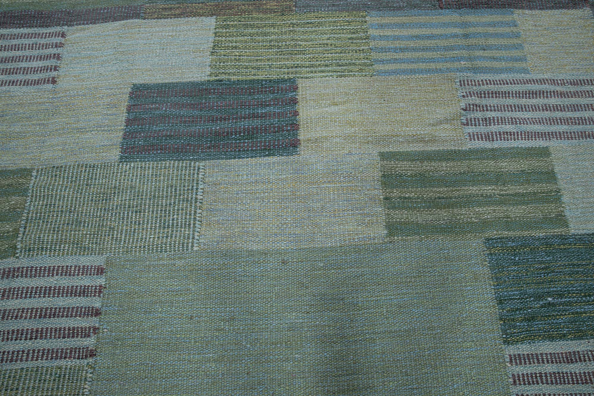 Scandinavian Flatweave Striped Patchwork Sage Wool Rug “Reedscape” N13077 Scandinavian Flatweave Striped Patchwork Sage Wool Rug “Reedscape” N13077