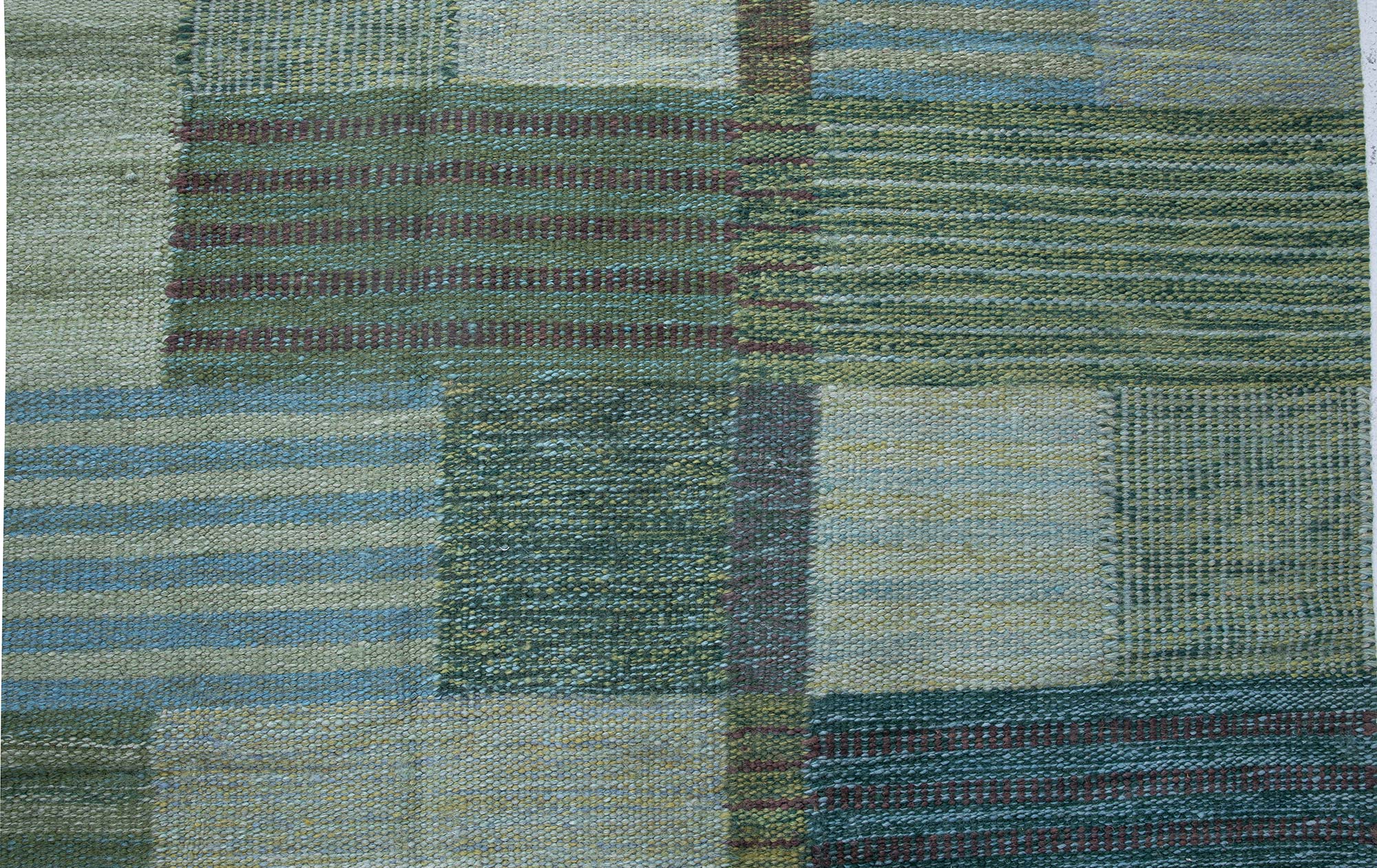 Scandinavian Flatweave Striped Patchwork Sage Wool Rug “Reedscape” N13077 Scandinavian Flatweave Striped Patchwork Sage Wool Rug “Reedscape” N13077