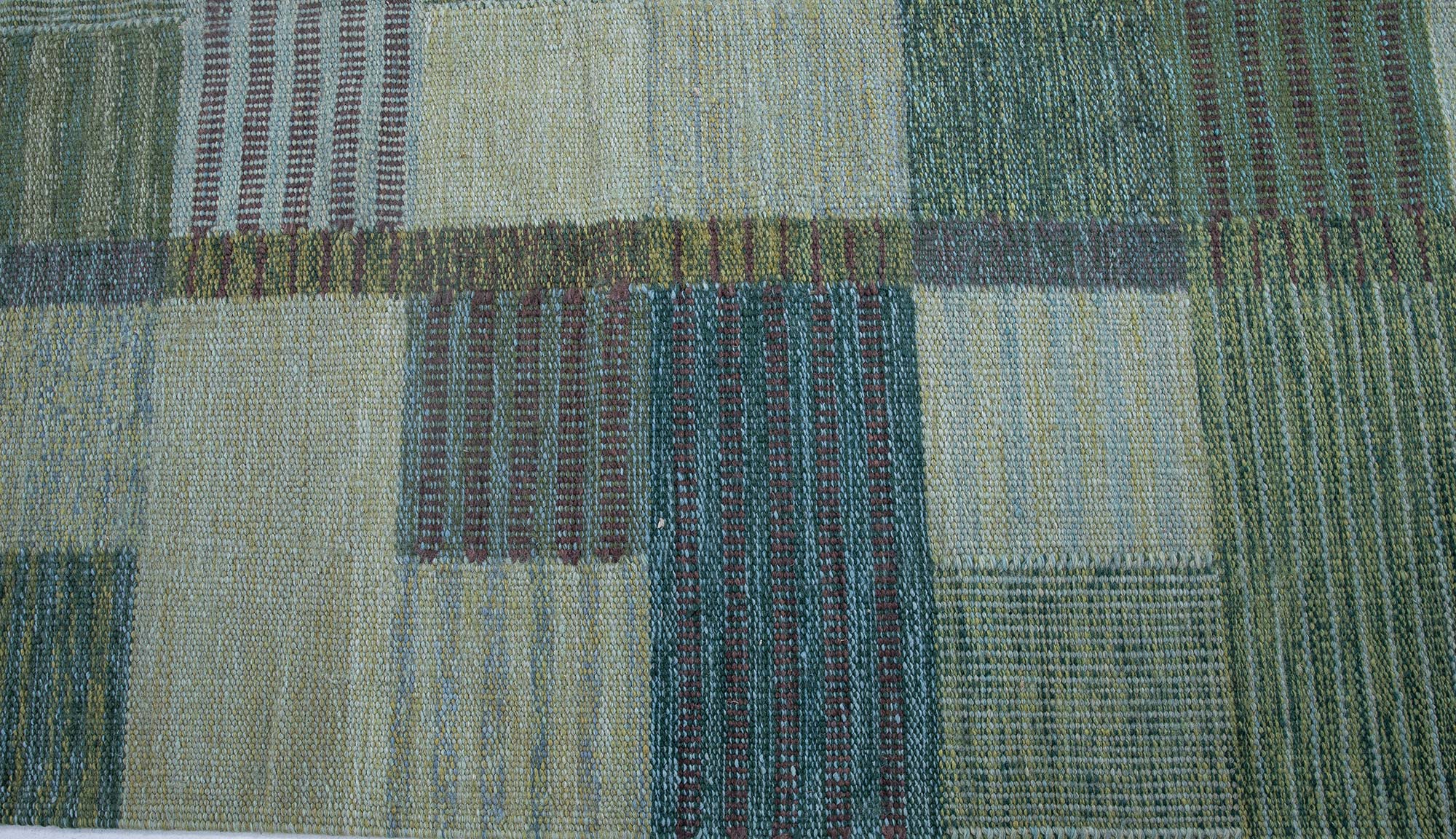 Scandinavian Flatweave Striped Patchwork Sage Wool Rug “Reedscape” N13077 Scandinavian Flatweave Striped Patchwork Sage Wool Rug “Reedscape” N13077