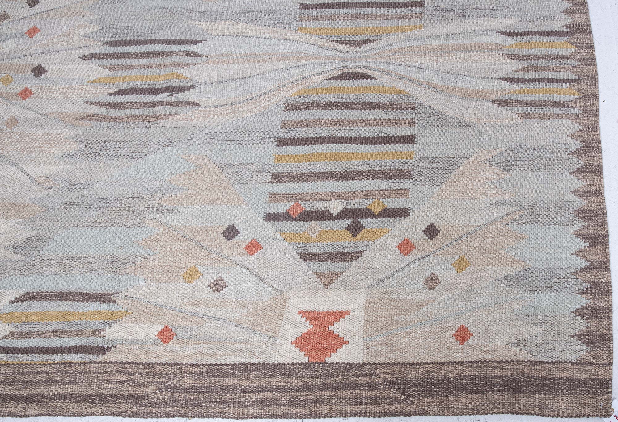 Scandinavian Flatweave Striped Handmade Wool Rug “Papillon” N13079 Scandinavian Flatweave Striped Handmade Wool Rug “Papillon” N13079