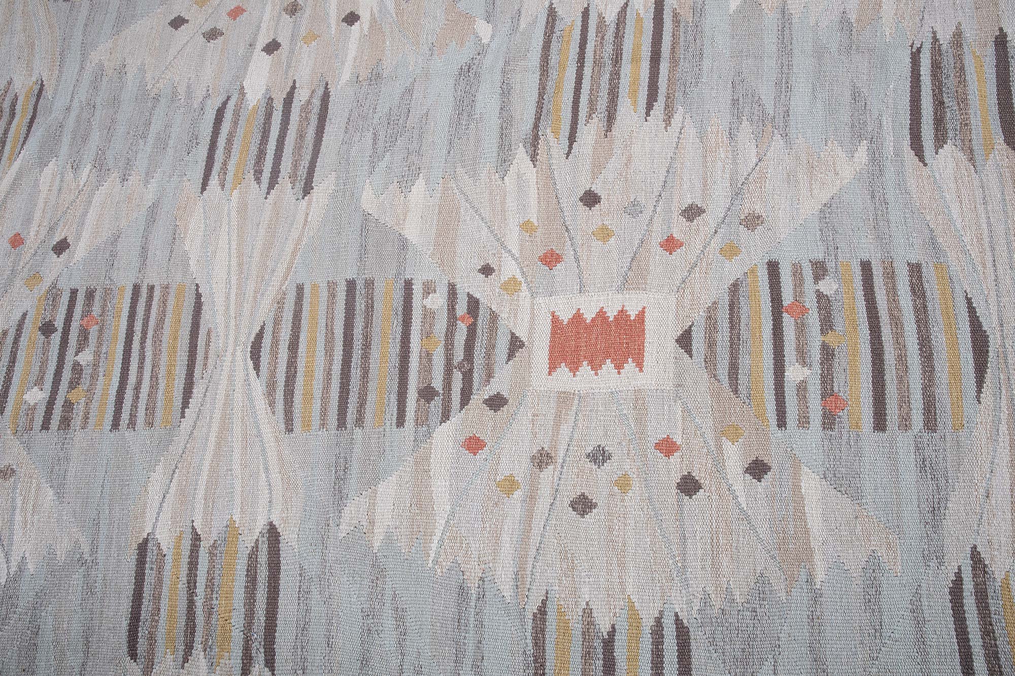 Scandinavian Flatweave Striped Handmade Wool Rug “Papillon” N13079 Scandinavian Flatweave Striped Handmade Wool Rug “Papillon” N13079