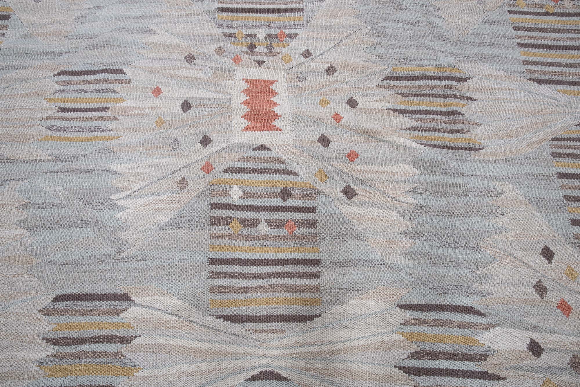 Scandinavian Flatweave Striped Handmade Wool Rug “Papillon” N13079 Scandinavian Flatweave Striped Handmade Wool Rug “Papillon” N13079