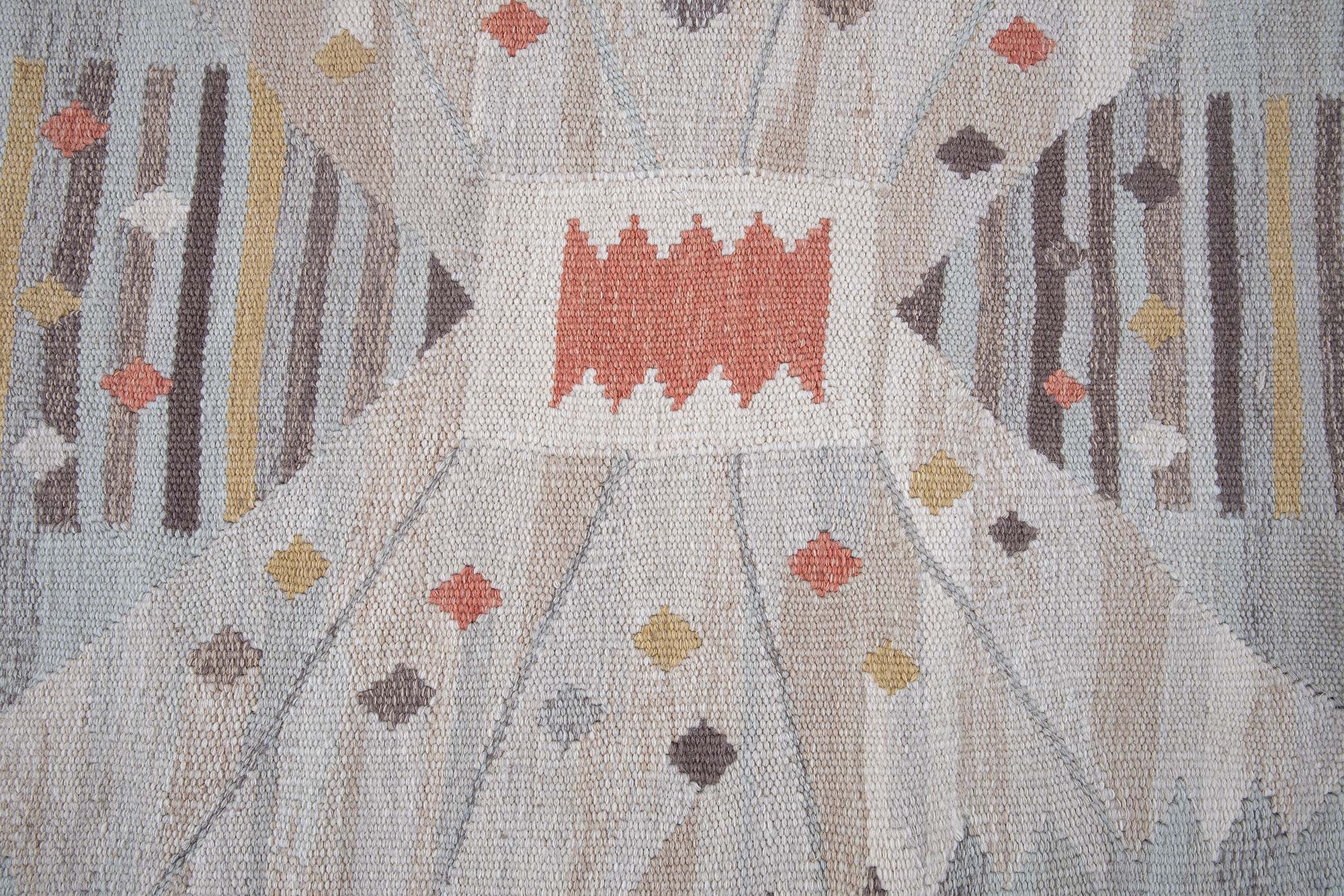 Scandinavian Flatweave Striped Handmade Wool Rug “Papillon” N13079 Scandinavian Flatweave Striped Handmade Wool Rug “Papillon” N13079