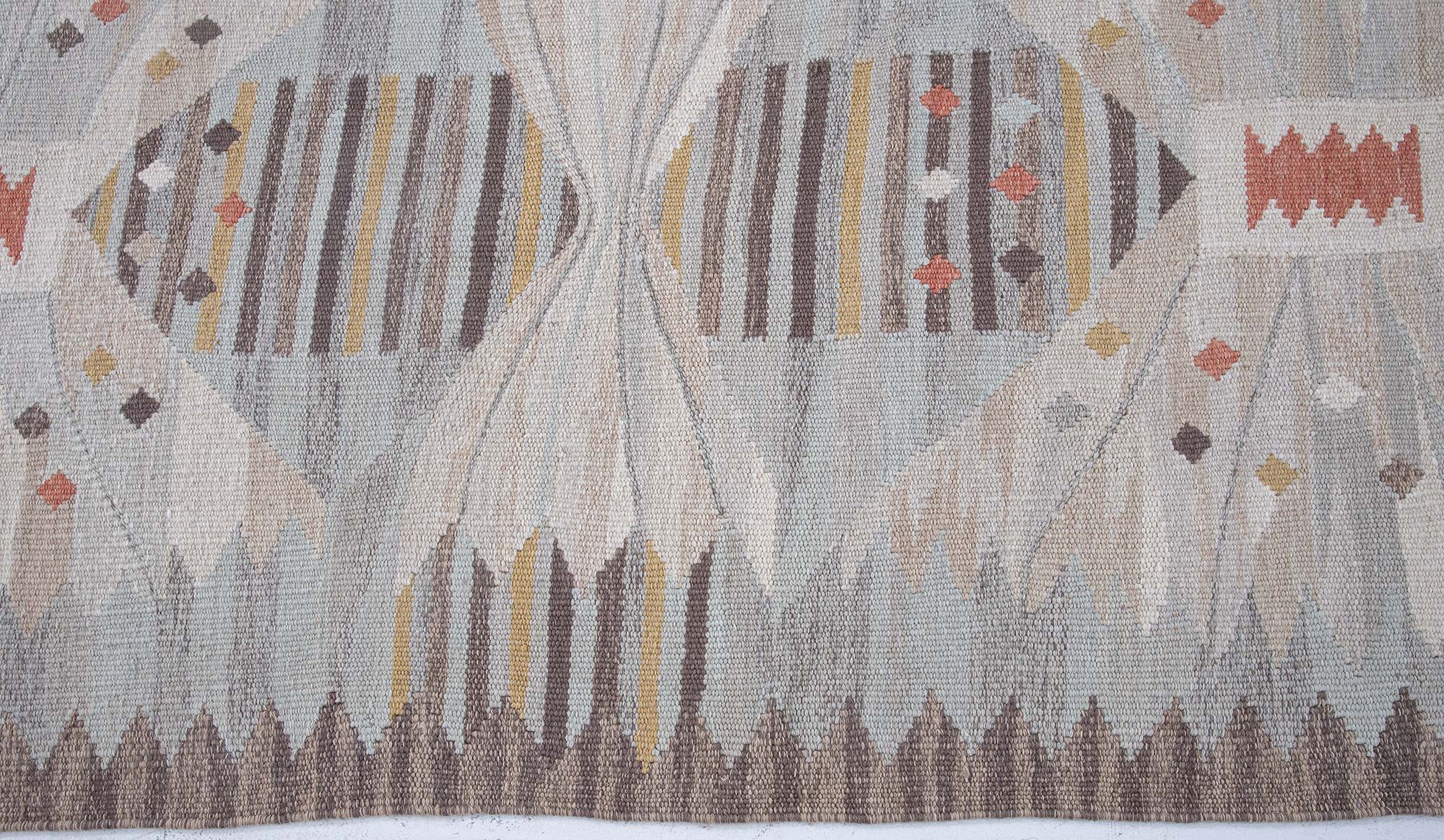 Scandinavian Flatweave Striped Handmade Wool Rug “Papillon” N13079 Scandinavian Flatweave Striped Handmade Wool Rug “Papillon” N13079