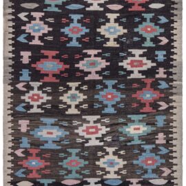 Vintage Geometric Charcoal Flatweave Wool Rug BB9239