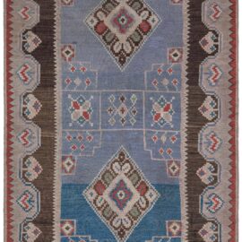 Vintage Geometric Dusty Blue Flatweave Wool Rug BB9236
