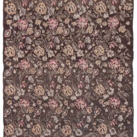 Antique Bessarabian Allover Floral Dark Brown Flatweave Wool Rug BB9235
