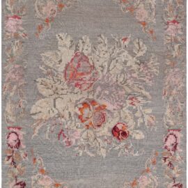 Antique Bessarabian Floral Classic Taupe Flatweave Wool Carpet BB9237