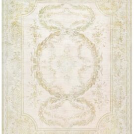 Antique Savonnerie Floral Medallion Ivory Hand-Knotted Wool Rug BB9229