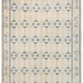 Vintage Spanish Geometric Light Beige Hand-Knotted Wool Rug BB9233