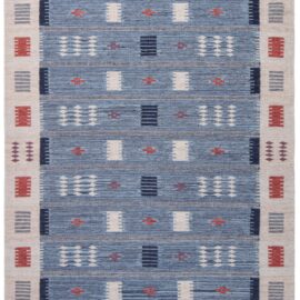 Flatweave Rug With Fjord-Inspired Striations In Dusty Blue, Hand-Knotted “Fjordline” N13076