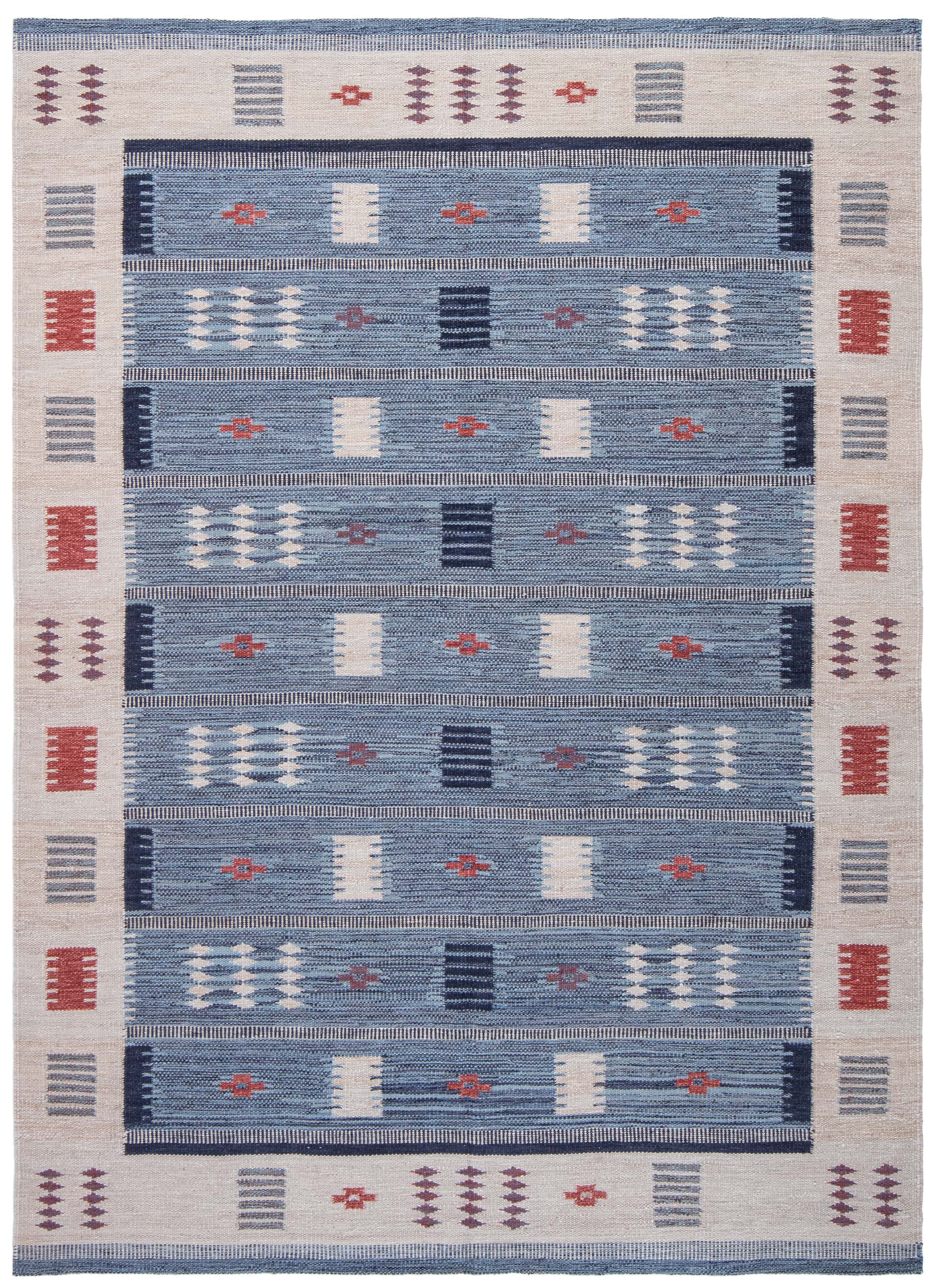 Flatweave Rug With Fjord-Inspired Striations In Dusty Blue, Hand-Knotted “Fjordline”