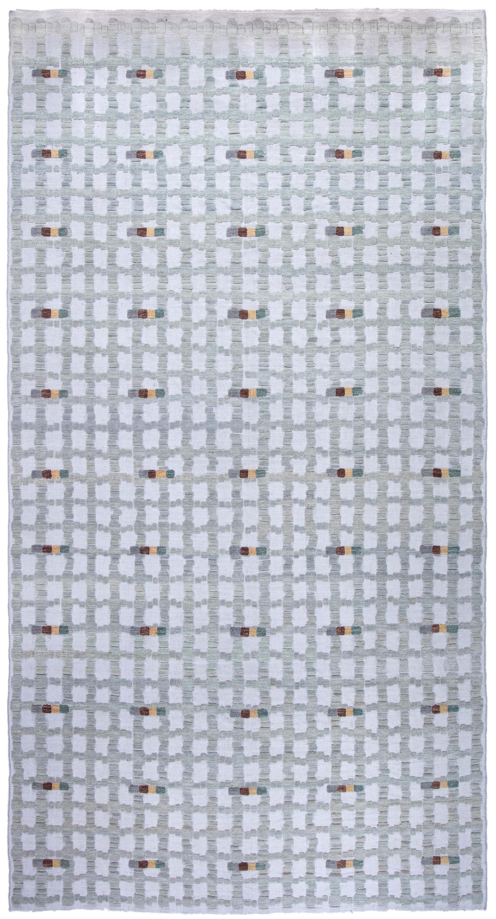 Flatweave Scandinavian Geometric Sage Handmade Wool Rug “Fenestra”
