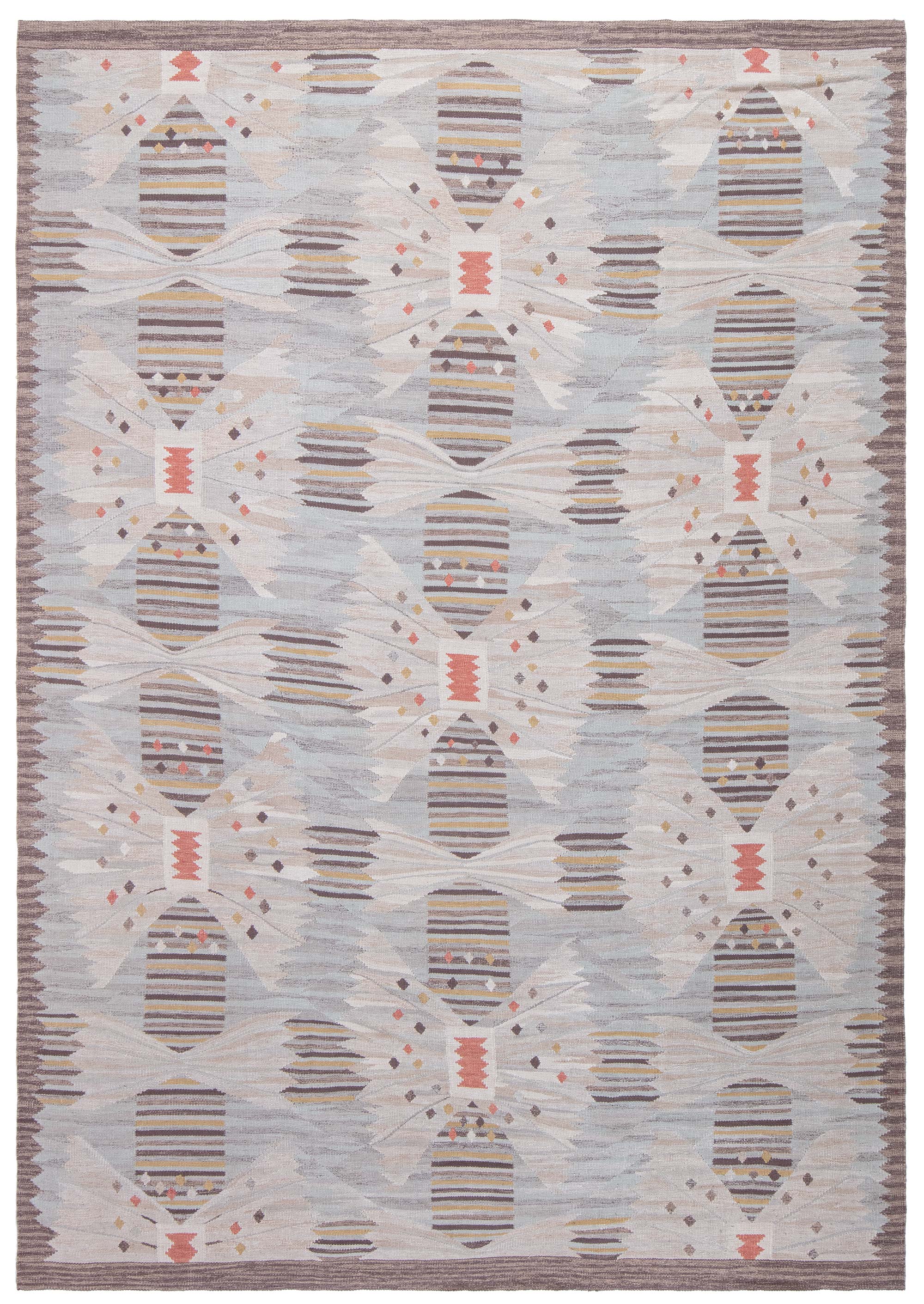 Scandinavian Flatweave Striped Handmade Wool Rug “Papillon”