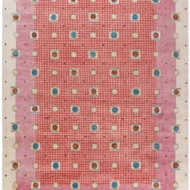 Scandinavian Hand-Knotted Wool Carpet With Blush Lattice And Moonlight Dots “Rosaluna” N13080