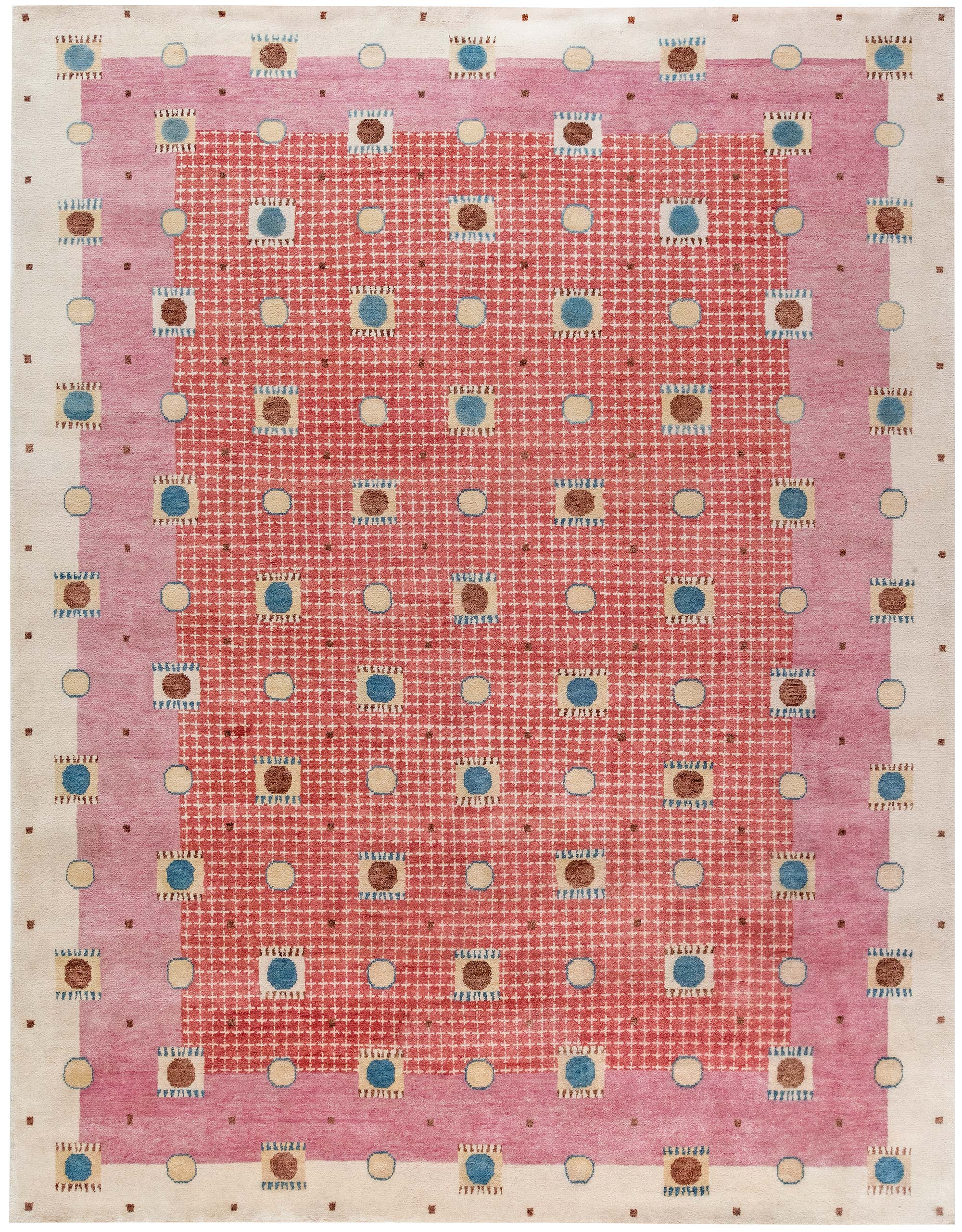 Scandinavian Hand-Knotted Wool Carpet With Blush Lattice And Moonlight Dots “Rosaluna” N13080 Scandinavian Hand-Knotted Wool Carpet With Blush Lattice And Moonlight Dots “Rosaluna” N13080