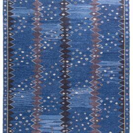 Flatweave Contemporary Geometric Slate Blue Wool Rug “Sidereal” N13071
