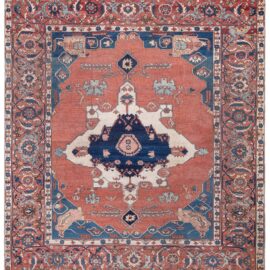 Antique Heriz Medallion Dusty Rose Hand-Knotted Wool Rug BB9246