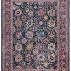 Antique Tabriz Floral Allover Teal Hand-Knotted Wool Rug BB9251