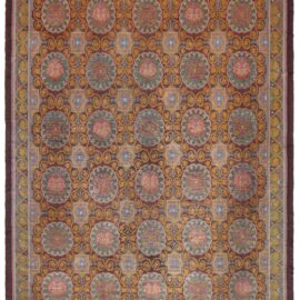 Vintage Spanish Floral Brown Hand-Knotted Wool Carpet BB9256