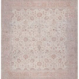 Antique Oushak Allover Floral Light Beige Hand-Knotted Wool Rug BB9252