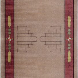 Chinese Vintage Geometric Classic Taupe Hand-Knotted Wool Rug BB9258