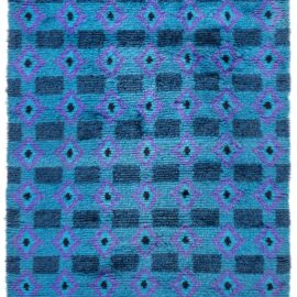 Mid-Century Scandinavian Rya Teal Hand-Knotted Wool Rug BB9244